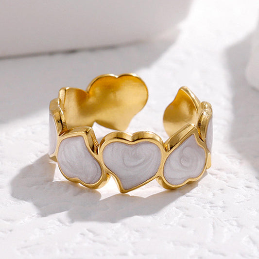 Heart Shiny White Enamel Chic Adjustable Ring - 18k Gold Plated