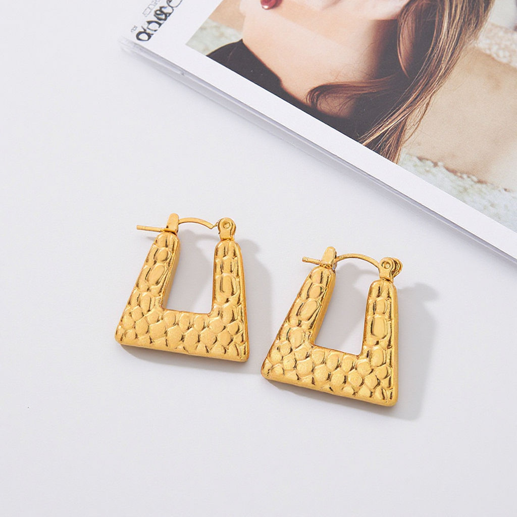 Textured Hoop Earrings - 18K Gold Plated