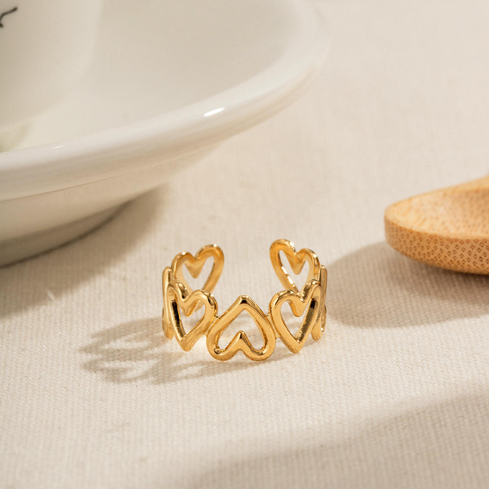 Hollow Hearts Adjustable Ring - 18K Gold Plated