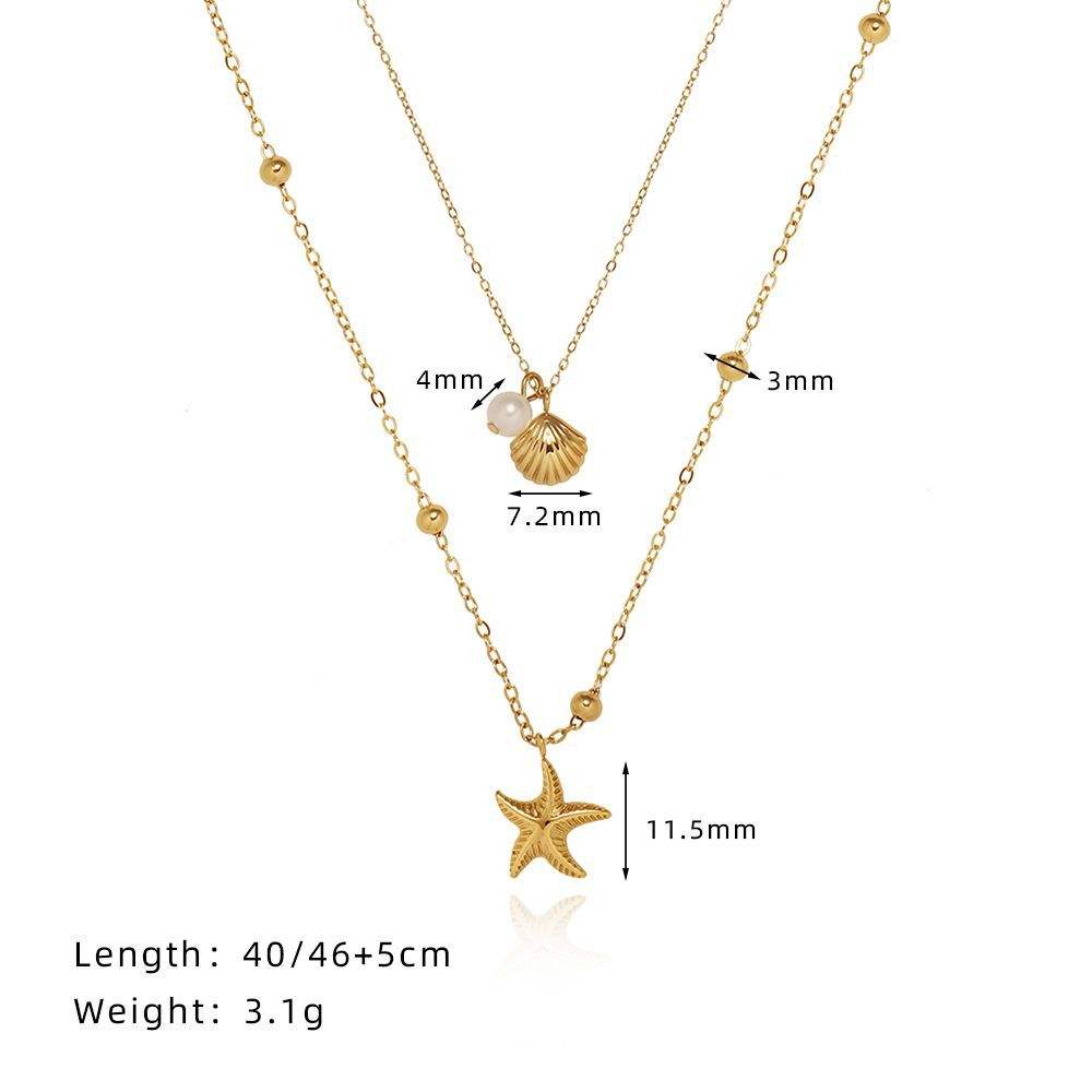 Shell Starfish Pearl Double Layer Necklace