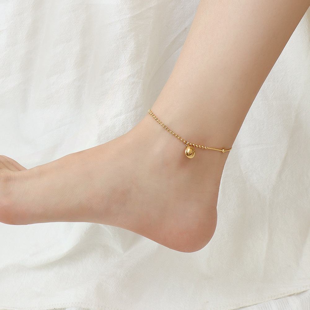 Wrapped Rice Beads Lucky Charm Small Gold Bean Anklet - 18k Gold Plated