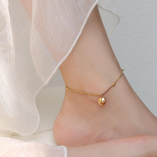 Wrapped Rice Beads Lucky Charm Small Gold Bean Anklet - 18k Gold Plated