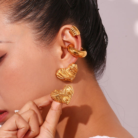 Textured Puffy Heart Stud Earrings