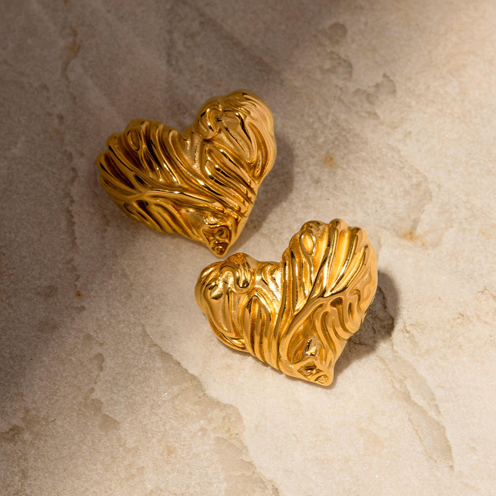 Textured Puffy Heart Stud Earrings