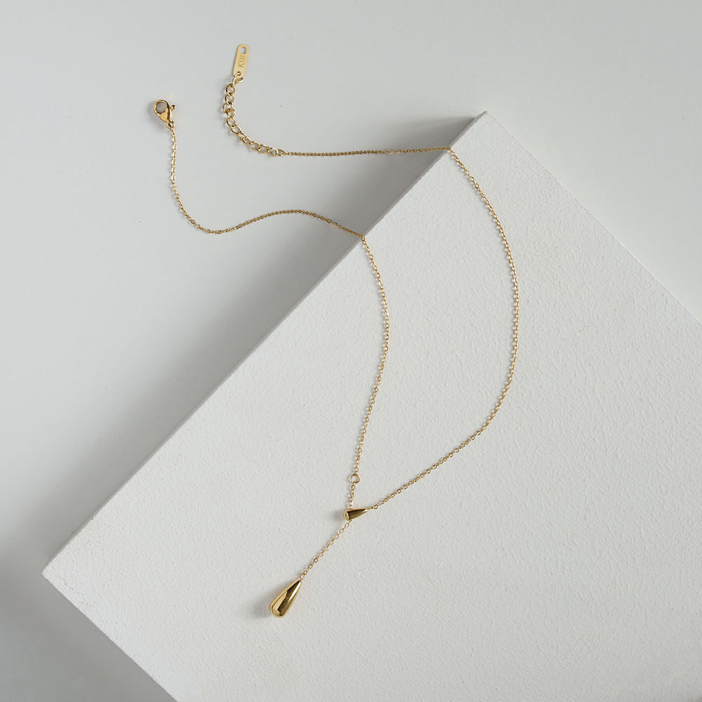Teardrop Lariat Necklace – 18K Gold Plated