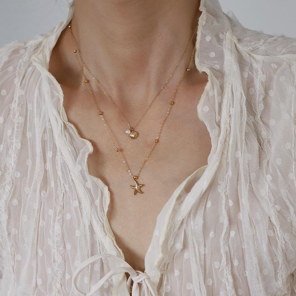 Shell Starfish Pearl Double Layer Necklace