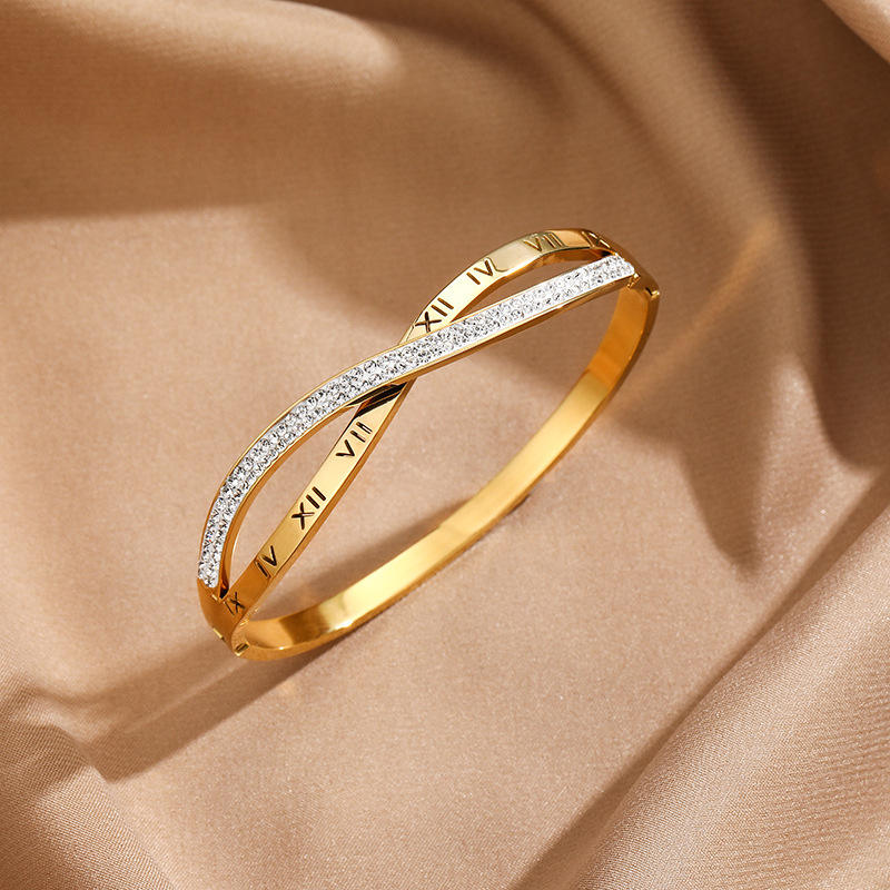 Roman Numeral Crossover Bangle Bracelet