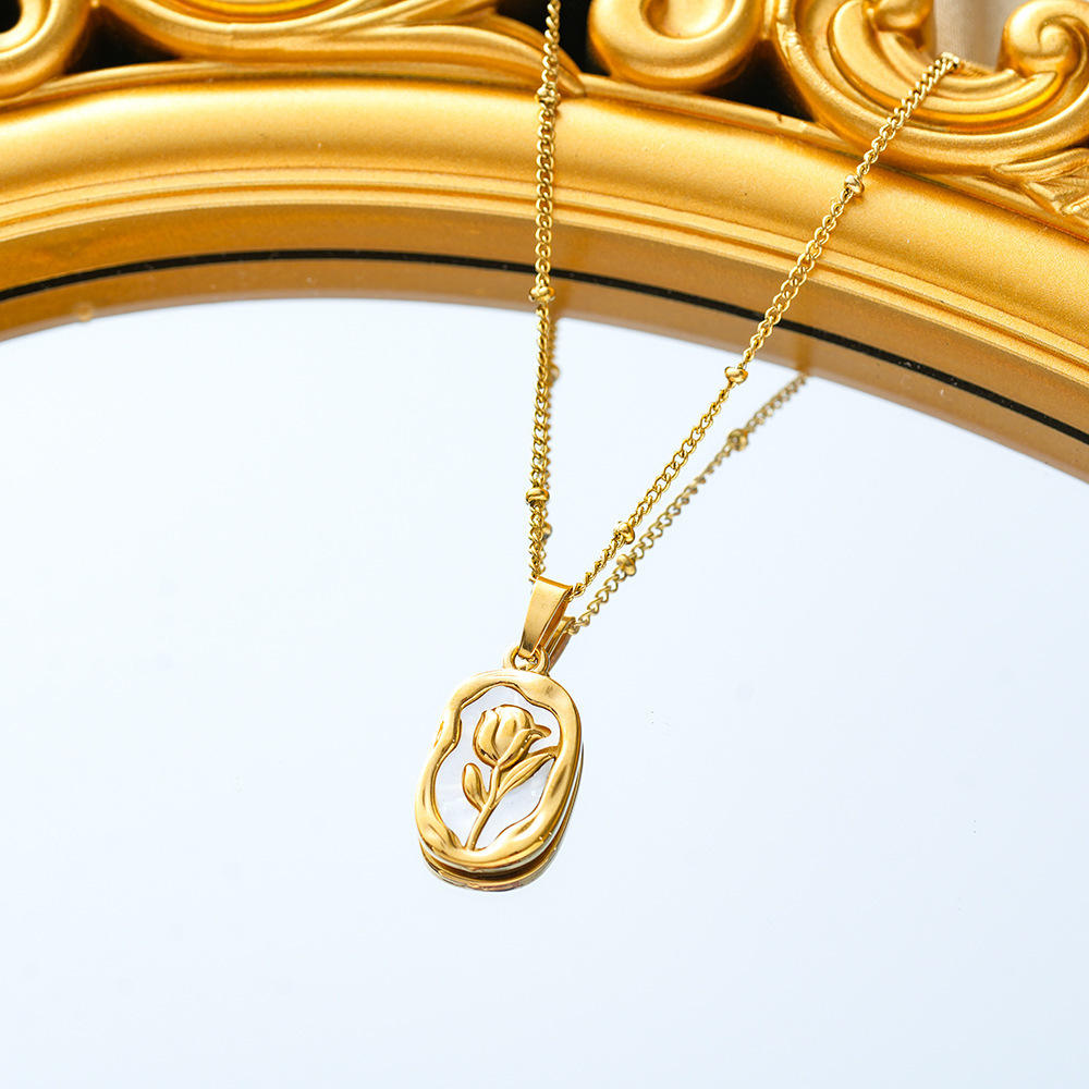 White Rose Pendant Necklace