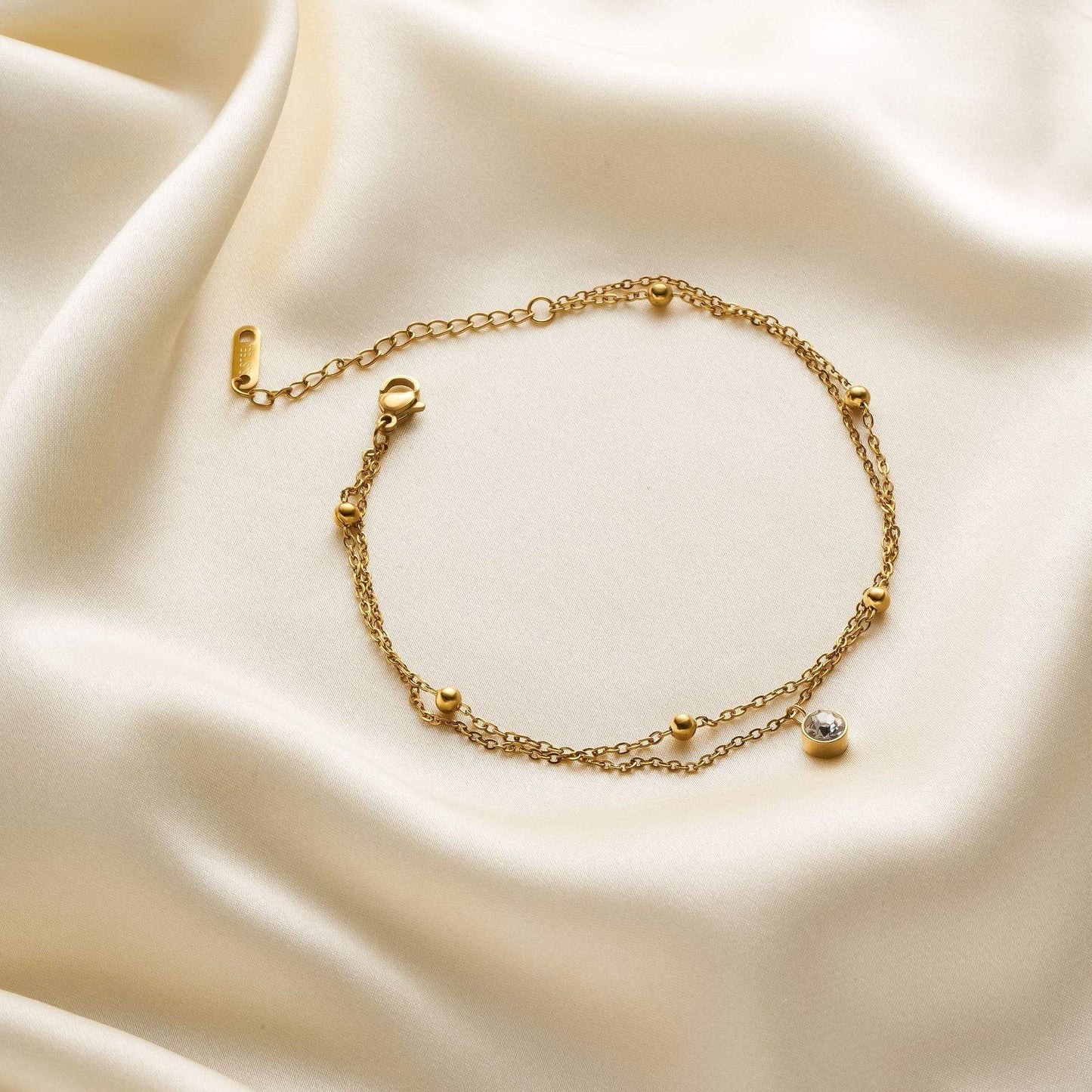 Single Diamond Beads Anklet - 18k Gold Plated