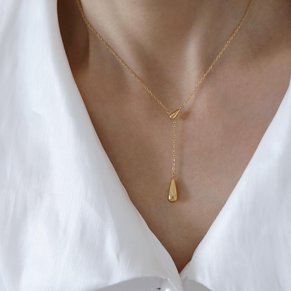 Teardrop Lariat Necklace – 18K Gold Plated