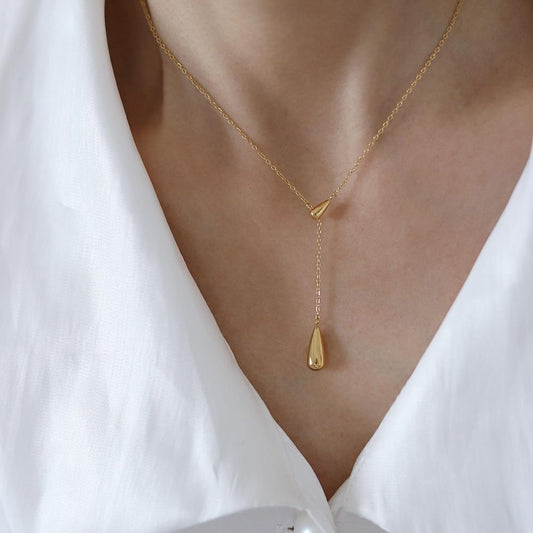 Teardrop Lariat Necklace – 18K Gold Plated