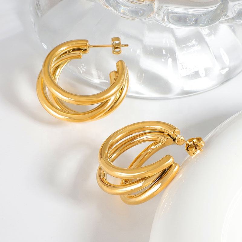 Triple C Hoop Stud Earrings - 18k Gold Plated