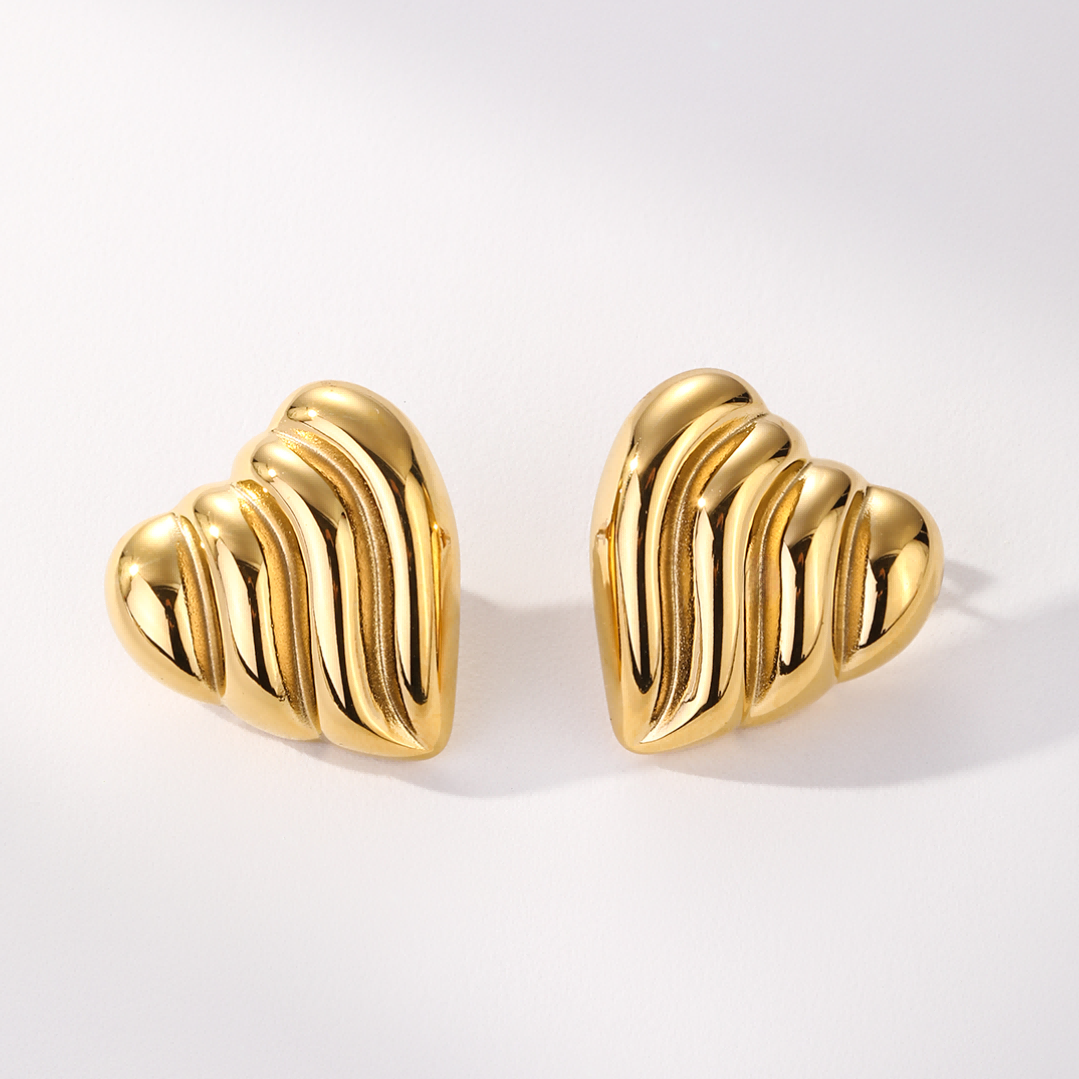 Wave Heart Stud Earrings