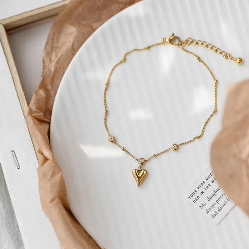 Heart Drop Diamond Anklet - 18K Gold Plated