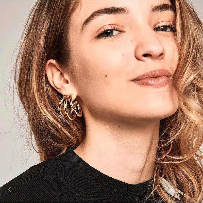 Triple C Hoop Stud Earrings - 18k Gold Plated
