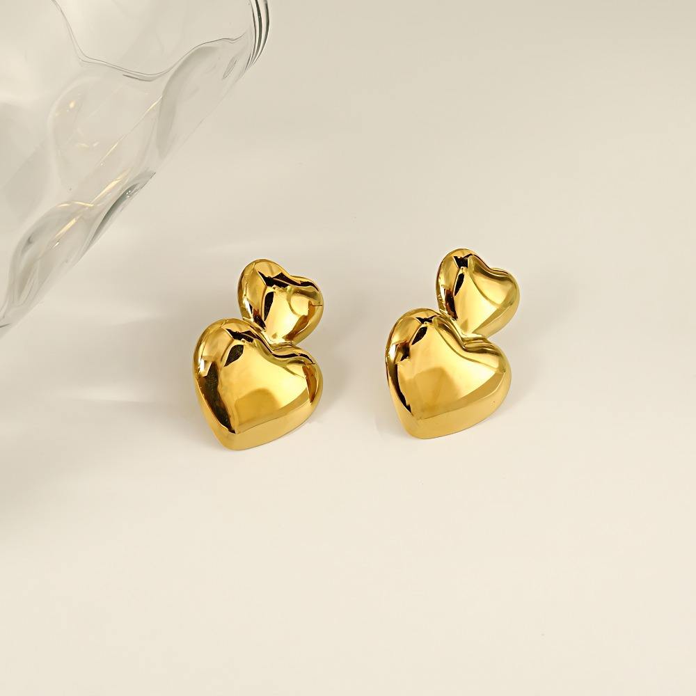 Double Heart Stud Earrings