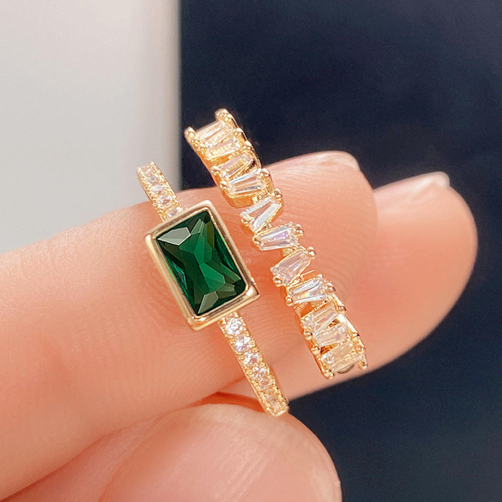 Emerald Green Baguette Stone Band Ring