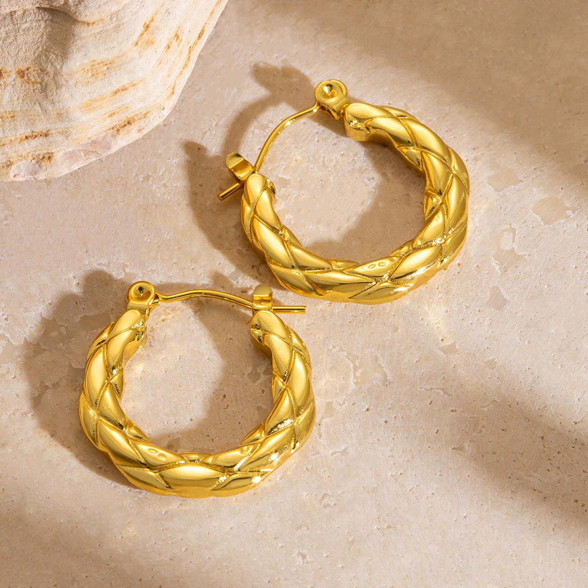 Braided Circle Hoop Earrings - 18k Gold Plated