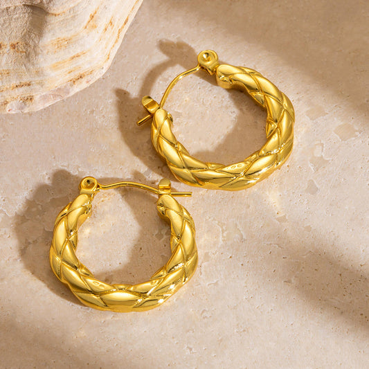 Braided Circle Hoop Earrings - 18k Gold Plated