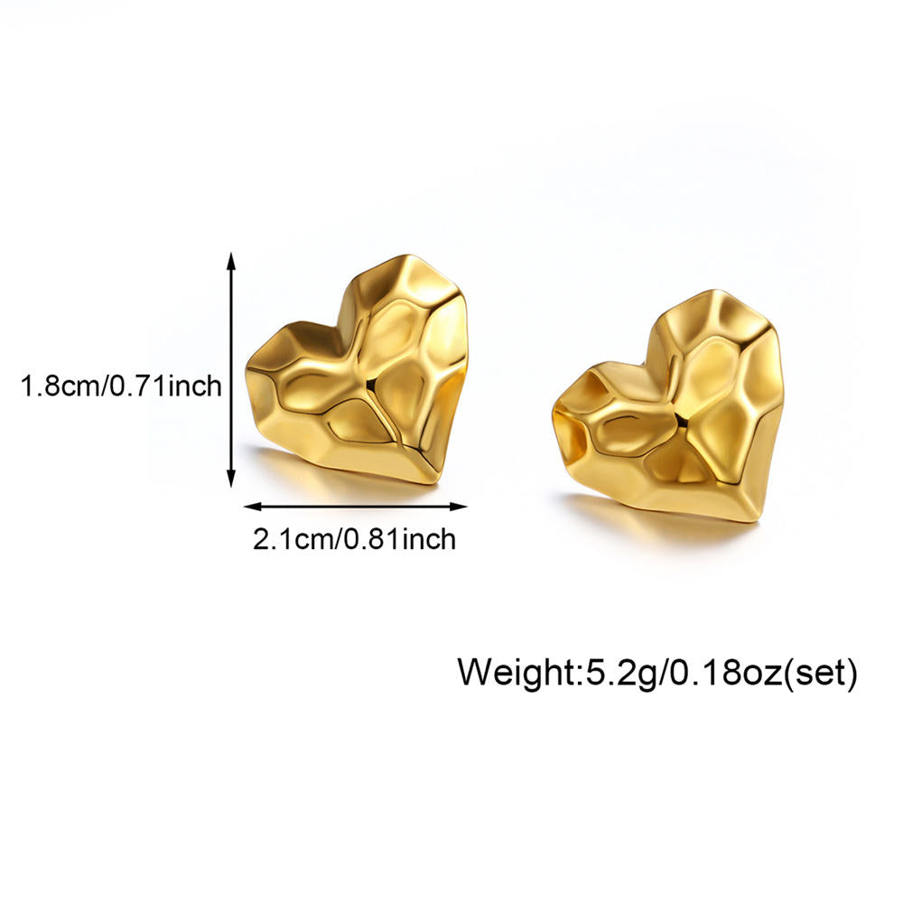 Dainty Hammer Heart Stud Earrings - 18k Gold Plated
