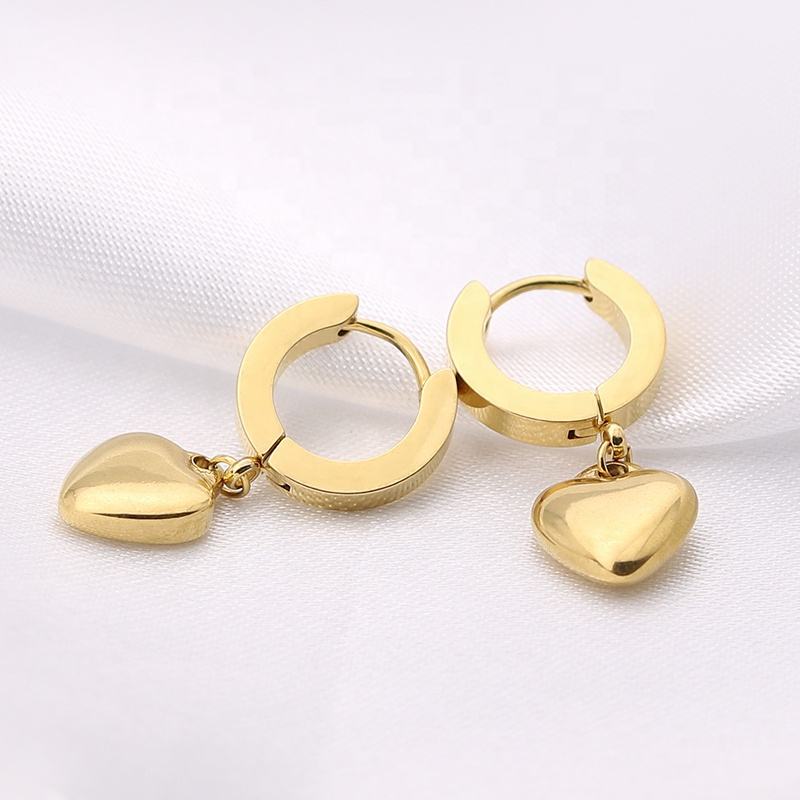 Peach Heart Drops Earrings - 18k Gold Plated