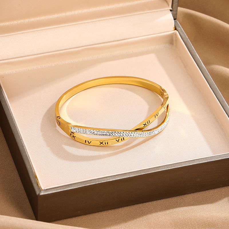 Roman Numeral Crossover Bangle Bracelet