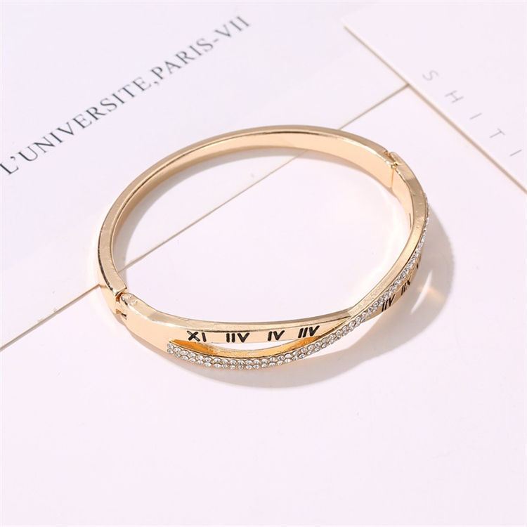 Roman Numeral Crossover Bangle Bracelet