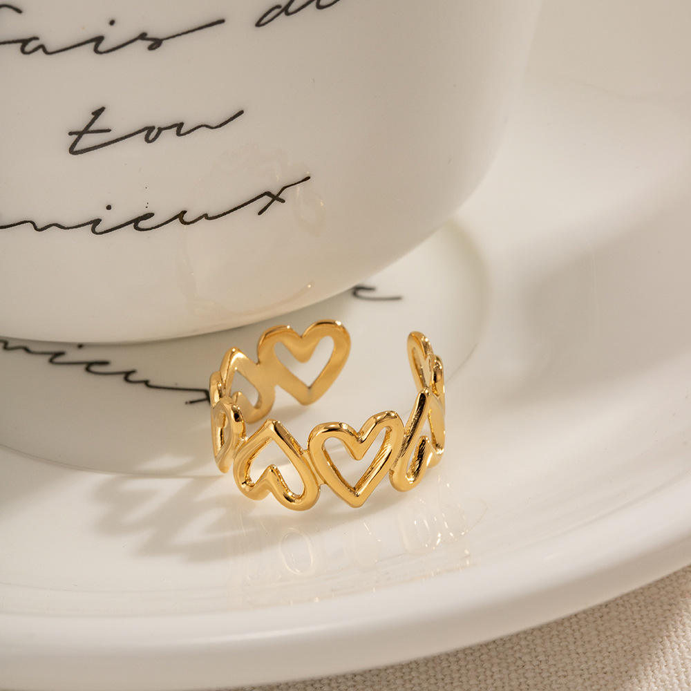 Hollow Hearts Adjustable Ring - 18K Gold Plated