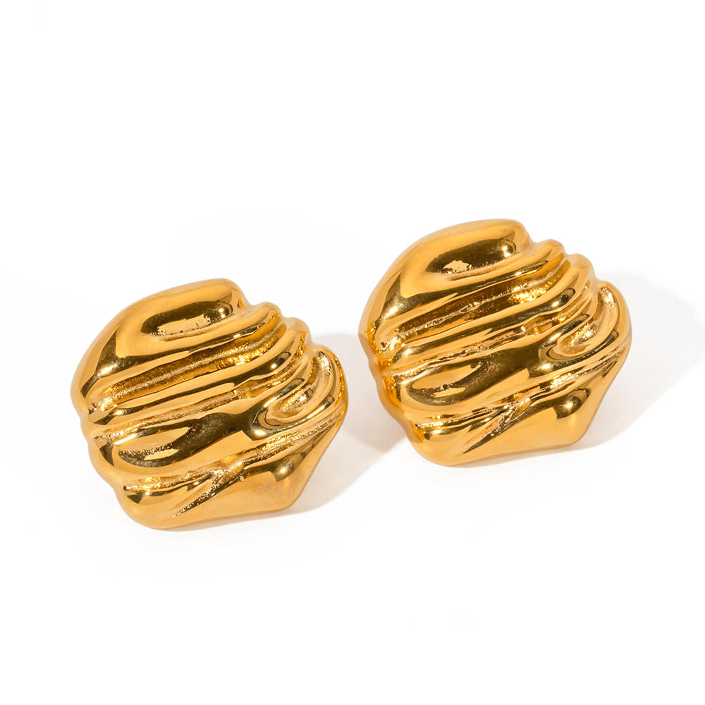 Geometric Hammered Stud Earring - 18K Gold Plated