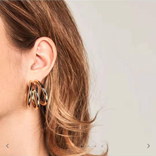 Triple C Hoop Stud Earrings - 18k Gold Plated