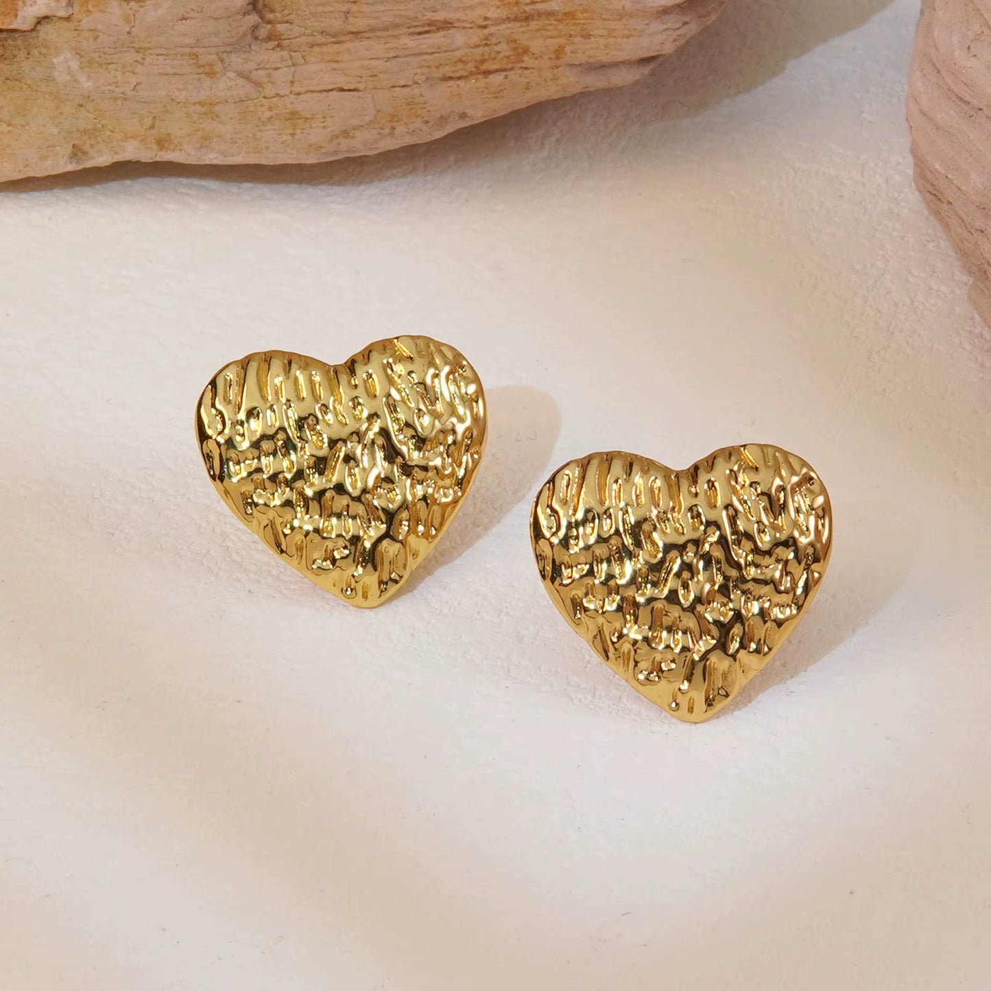 Heart Stud Earrings - 18K Gold Plated