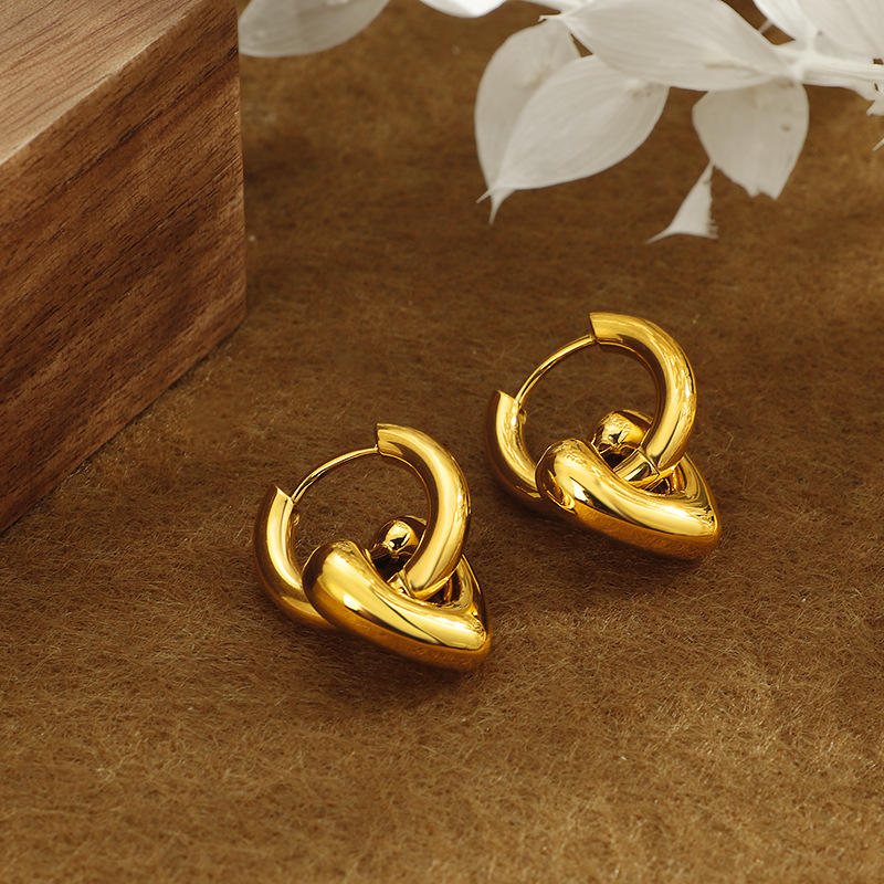Minimal Heart Hoops Earrings - 18k Gold Plated