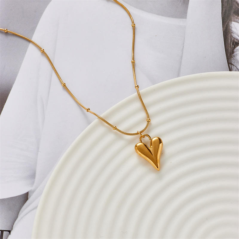 Puffy Heart Pendant Necklace - 18K Gold Plated
