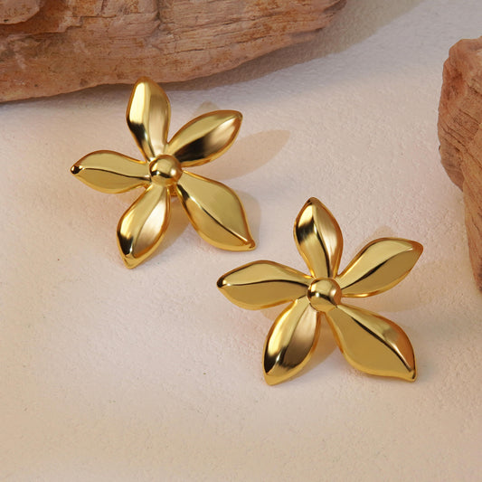 Chunky Flower Stud Earrings - 18k gold Plated
