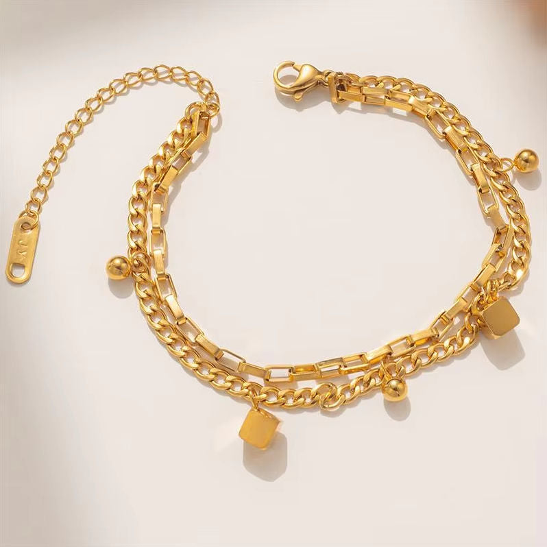 Double Layered Charms Bracelet - 18k Gold Plated