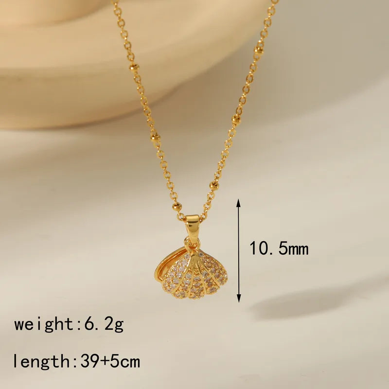 Shell Pearl Zircon Pendant Necklace - 18k Gold Plated