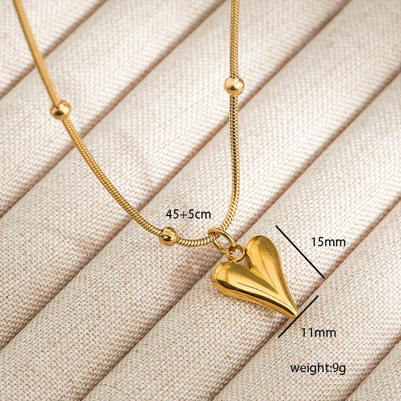 Puffy Heart Pendant Necklace - 18K Gold Plated