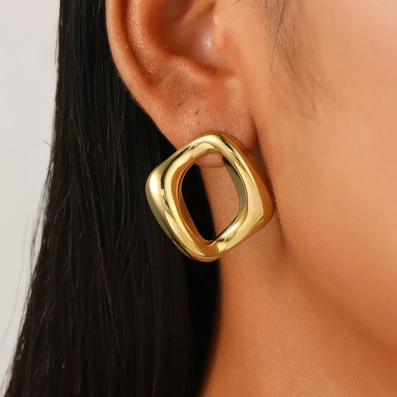 Square Retro Studs Earrings - 18K Gold Plated