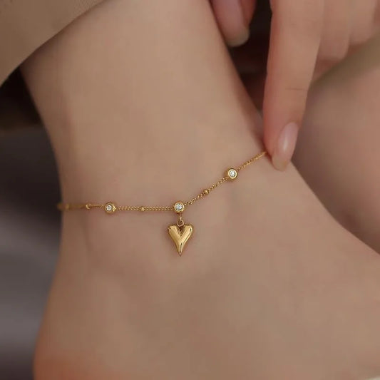 Heart Drop Diamond Anklet - 18K Gold Plated