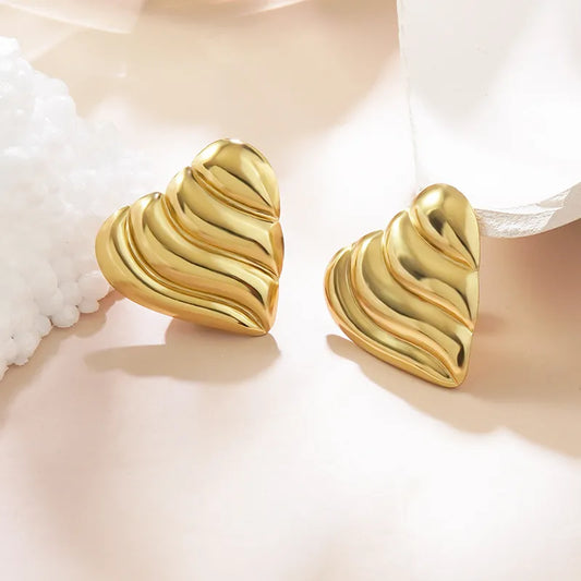 Heart Stud Earrings - 18k Gold Plated
