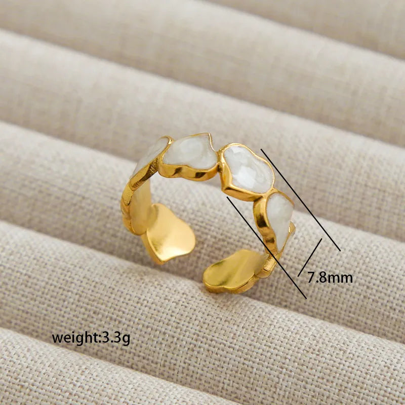 Heart Shiny White Enamel Chic Adjustable Ring - 18k Gold Plated