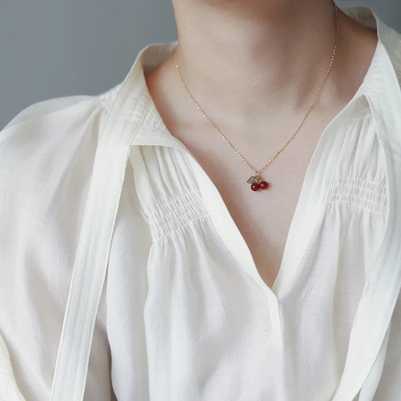 Classic Cherry Necklace  - 18k Gold Plated
