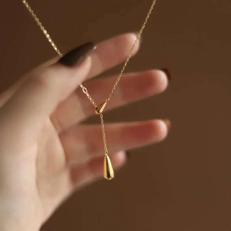 Teardrop Lariat Necklace – 18K Gold Plated