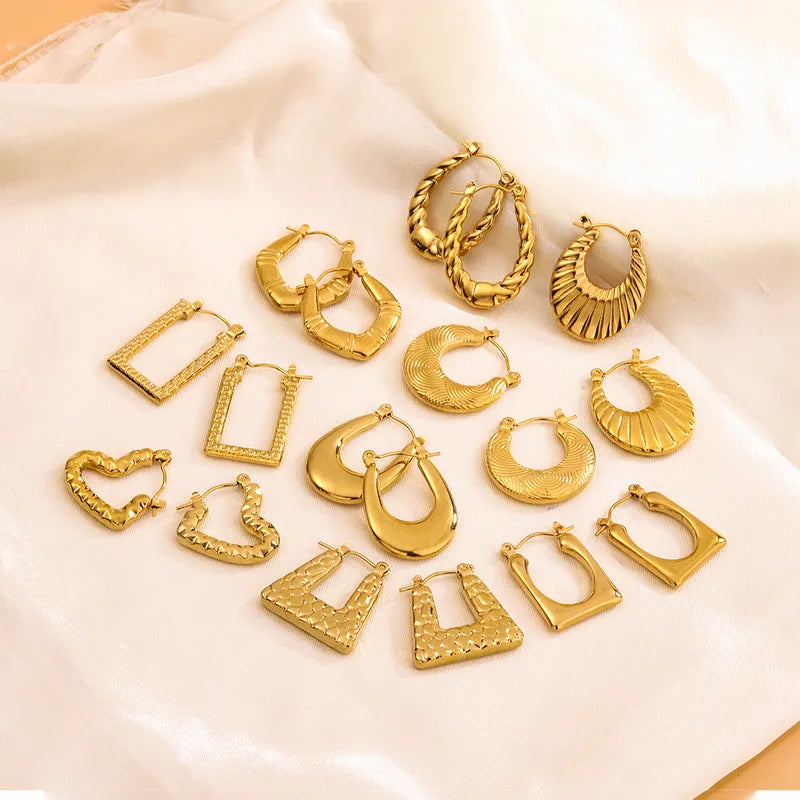 Textured Hoop Earrings - 18K Gold Plated