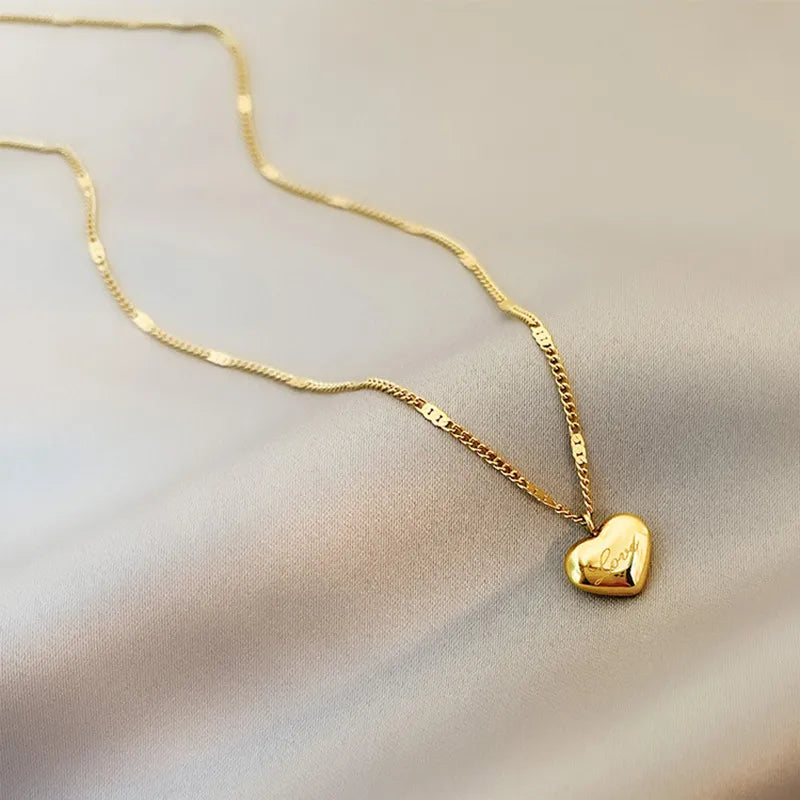 Simple Style Heart Necklace - 18k Gold Plated