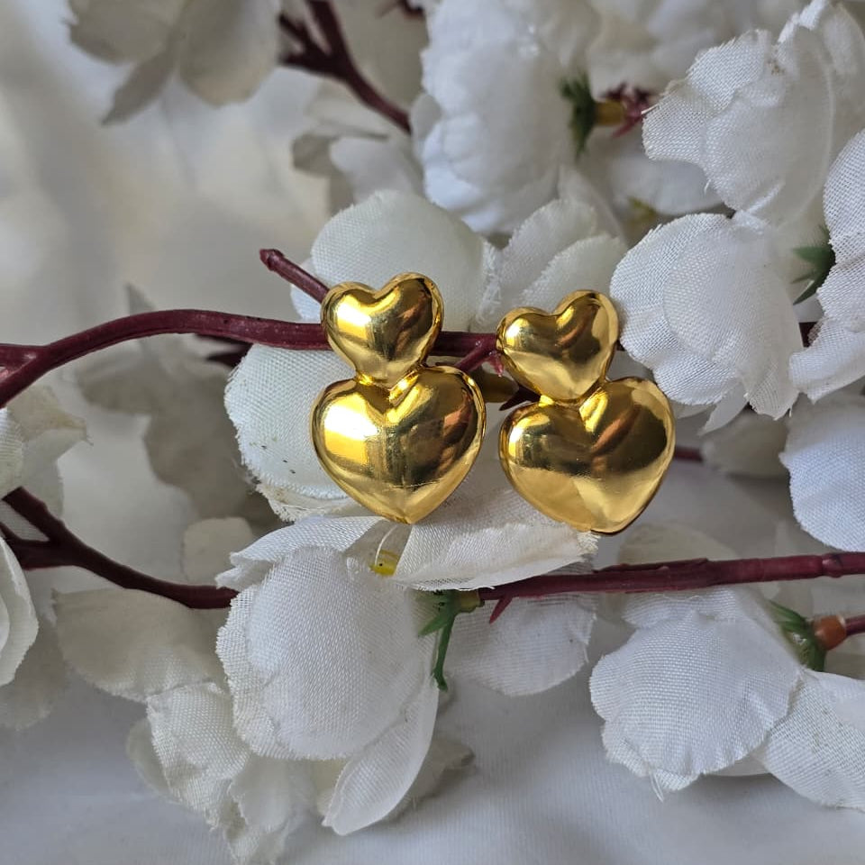 Double Heart Stud Earrings - 18K Gold Plated