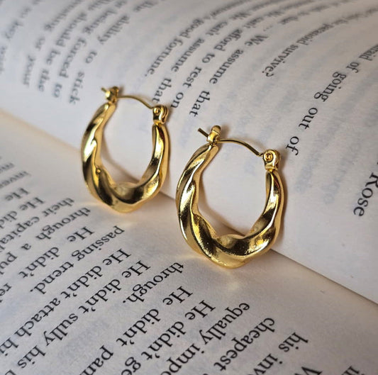 Twisted Gold Hoop Earrings - 18K Gold Plated